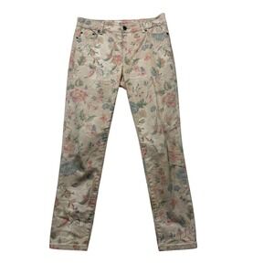 Lauren Ralph Lauren Floral Tapestry Slim Pants Tan Pink Blue Cotton Blend 4 #639